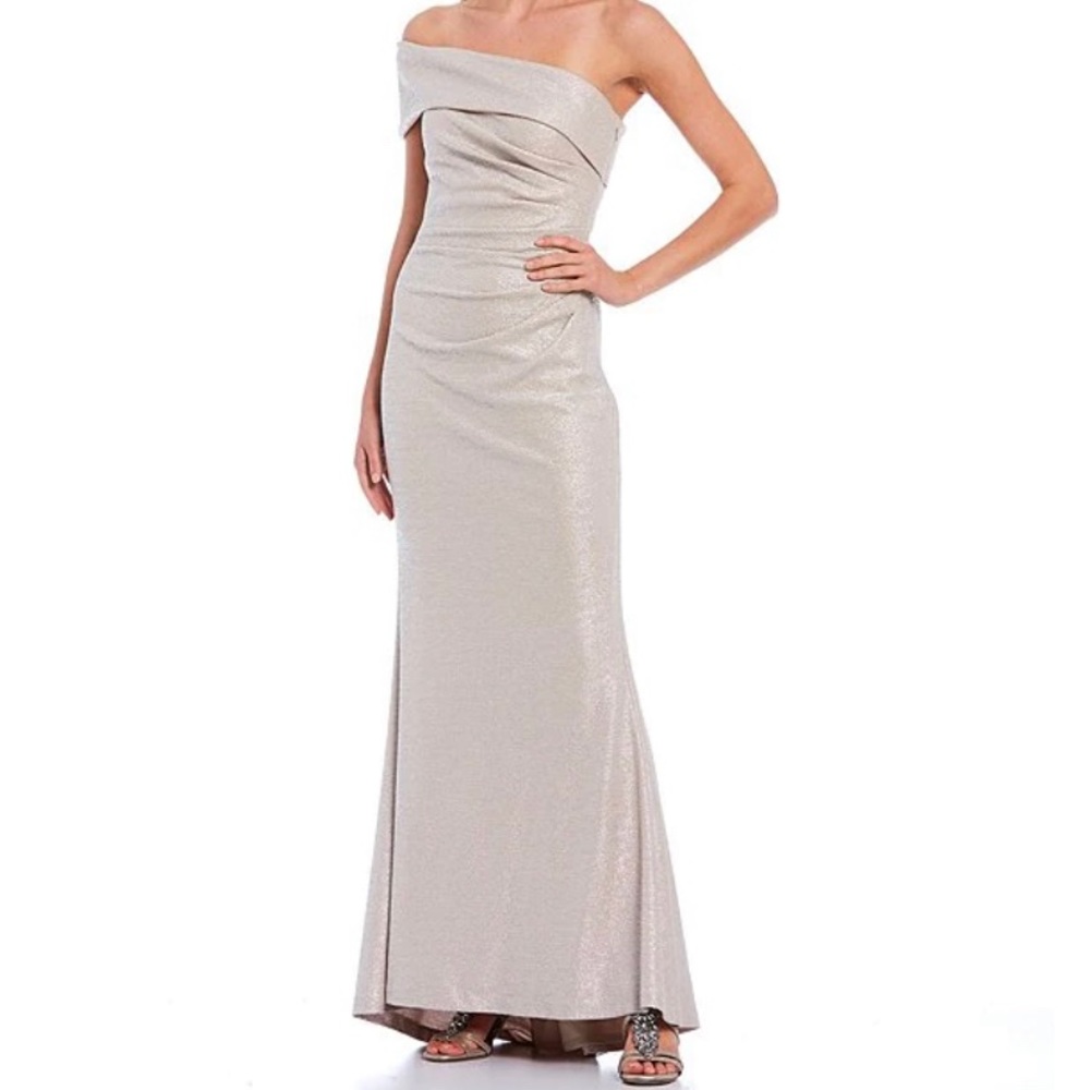 Eliza J Champagne gown. Off the shoulder mermaid gown. Size 12